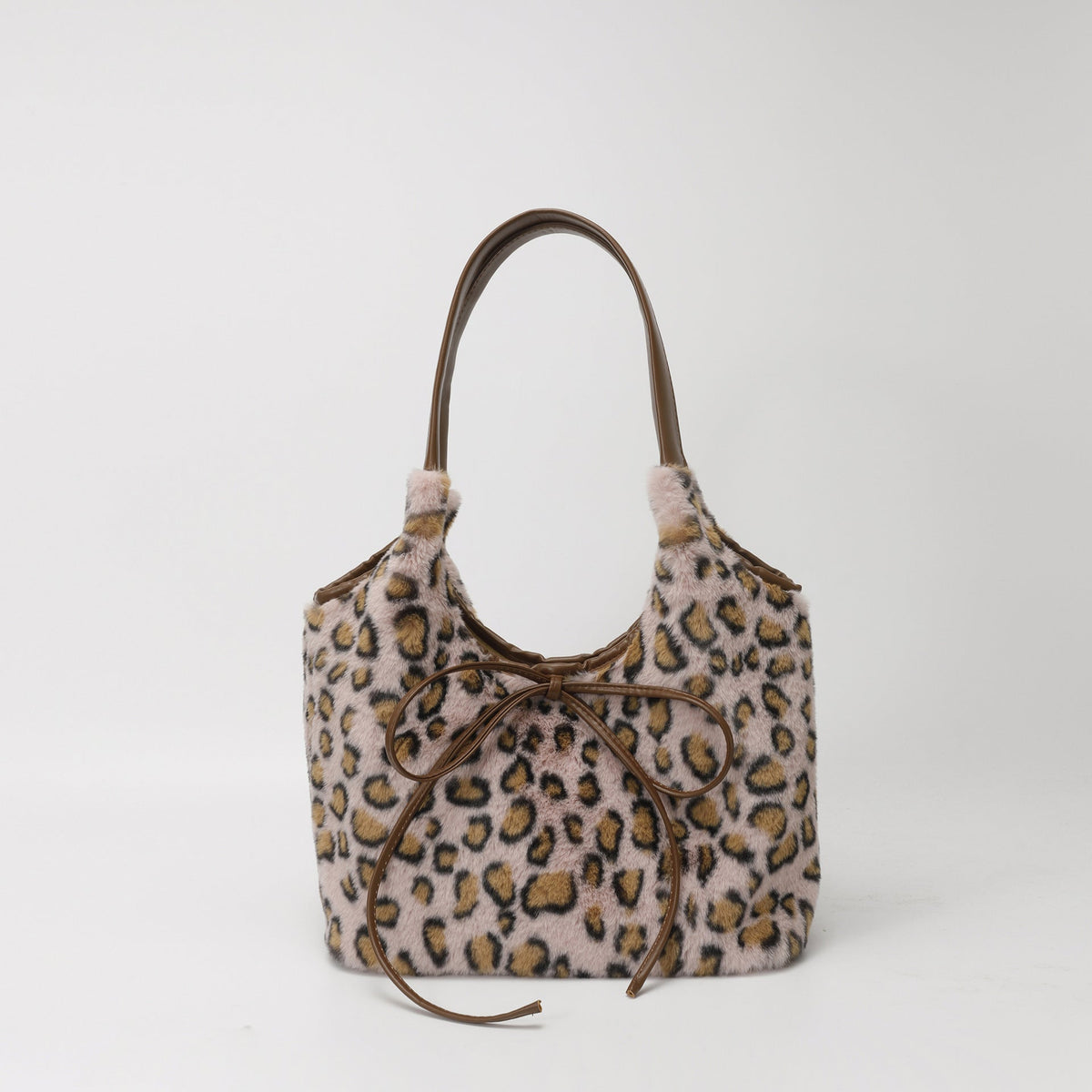 Leopard Print Plush Tote Bag for Women Light Luxury Commuter Bag