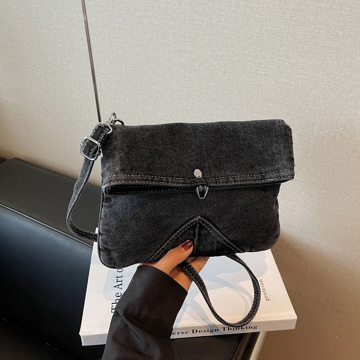 Retro Denim Shoulder Bag for Women - Large Capacity Commuter Envelope Bag
