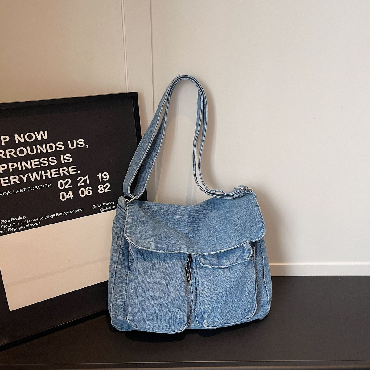 Retro Denim Messenger Bag Street Trend Casual Large Capacity Commuter Shoulder Bag