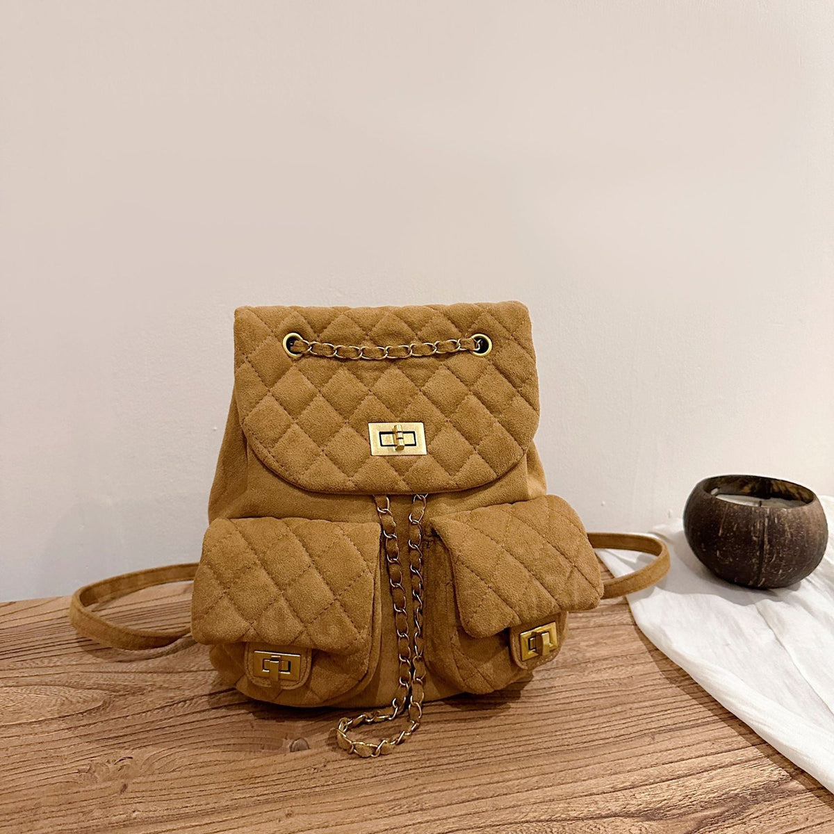 Women's Rhombus Chain Backpack Multi-Pocket Simple Style