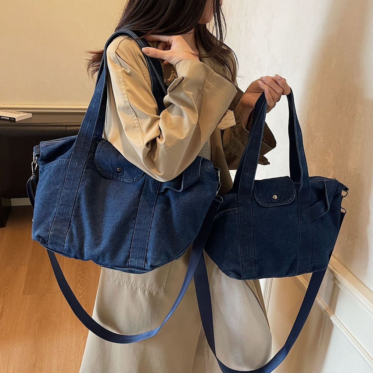 Trendy Large Capacity Denim Dragon Tote Bag for Women