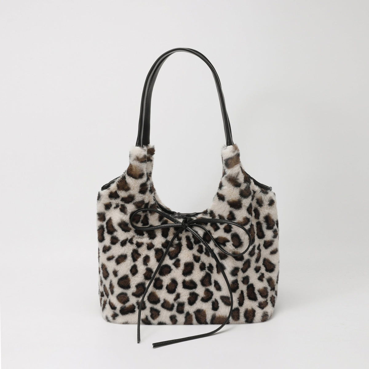 Leopard Print Plush Tote Bag for Women Light Luxury Commuter Bag