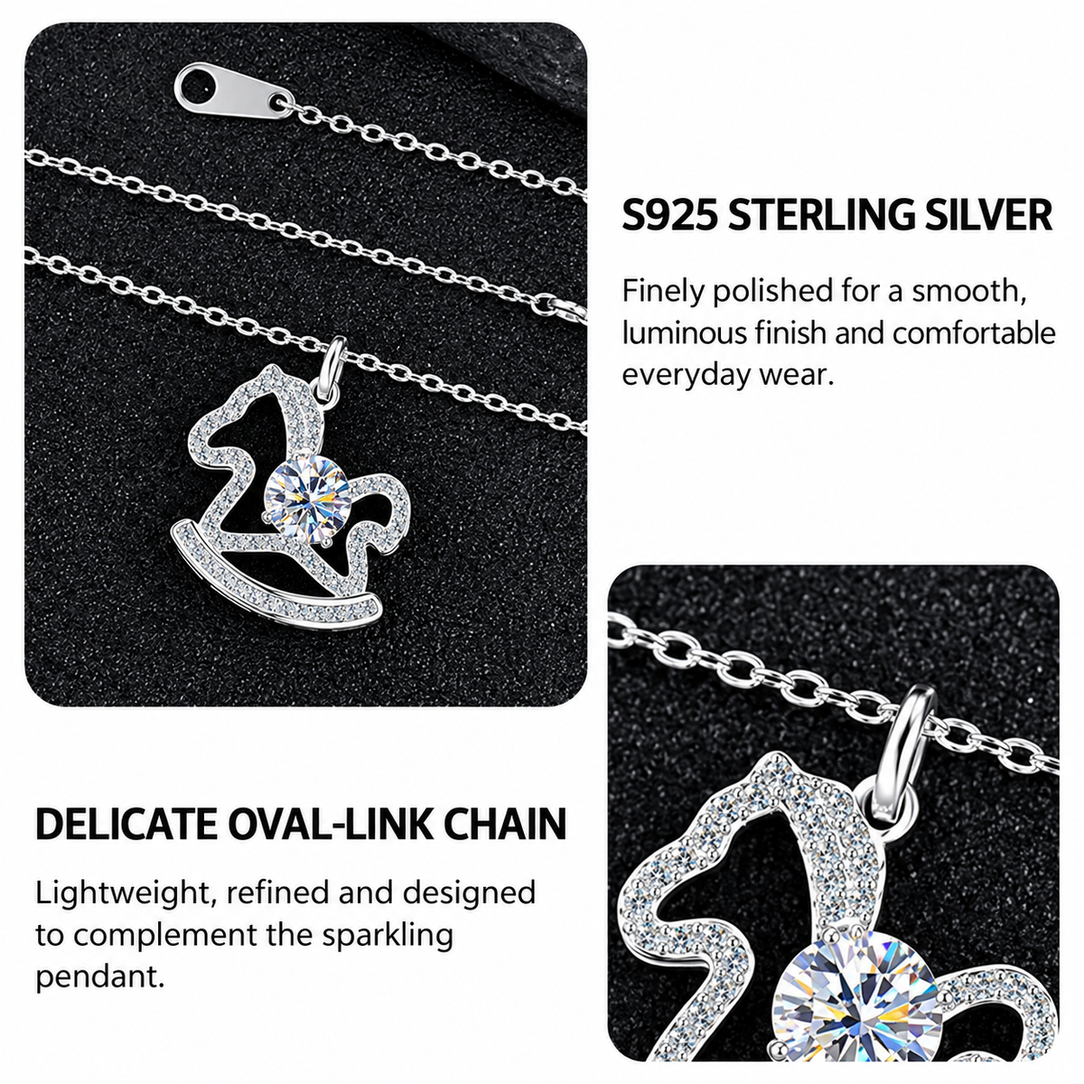 Rocking Horse 0.5CT Moissanite Pendant Necklace