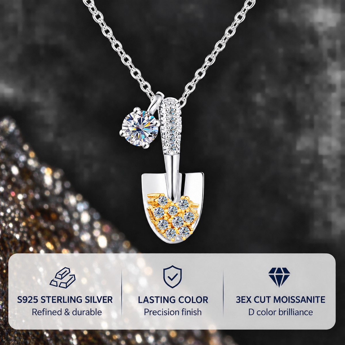 Shovel 0.3CT Moissanite Pendant Necklace
