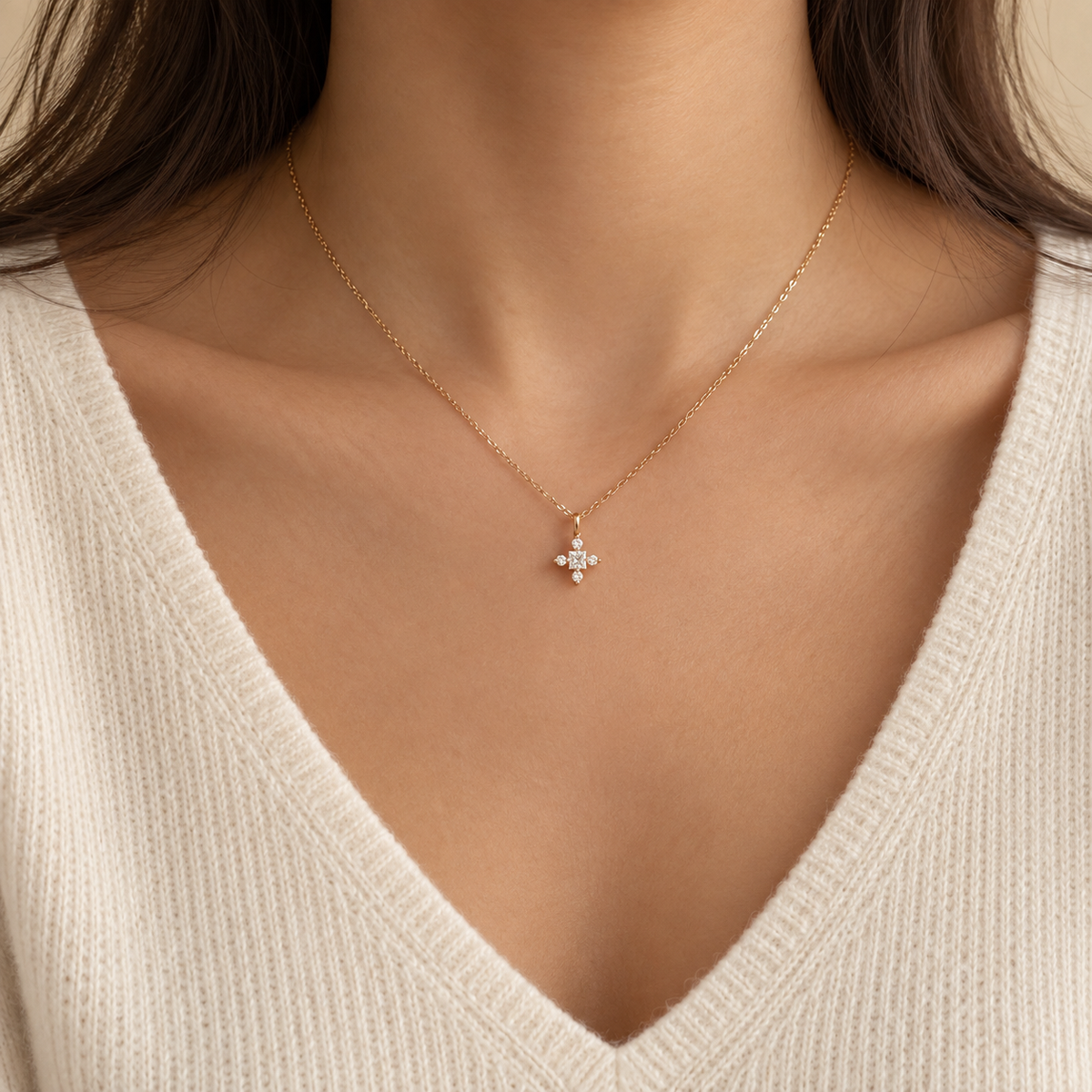 The Aurelia Princess-Cut Cross Pendant Necklace