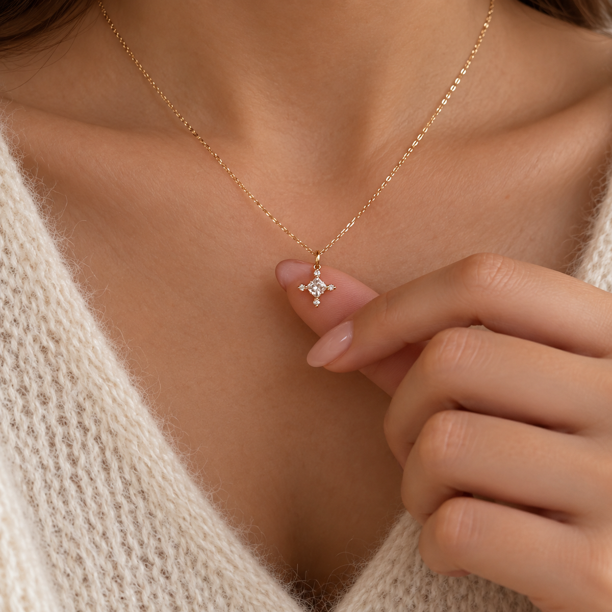 The Aurelia Princess-Cut Cross Pendant Necklace