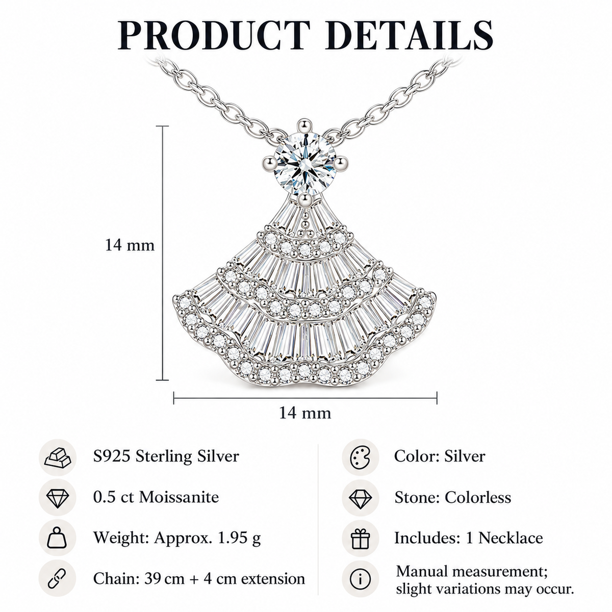 The Aurette S925 Moissanite Fan Pendant Necklace
