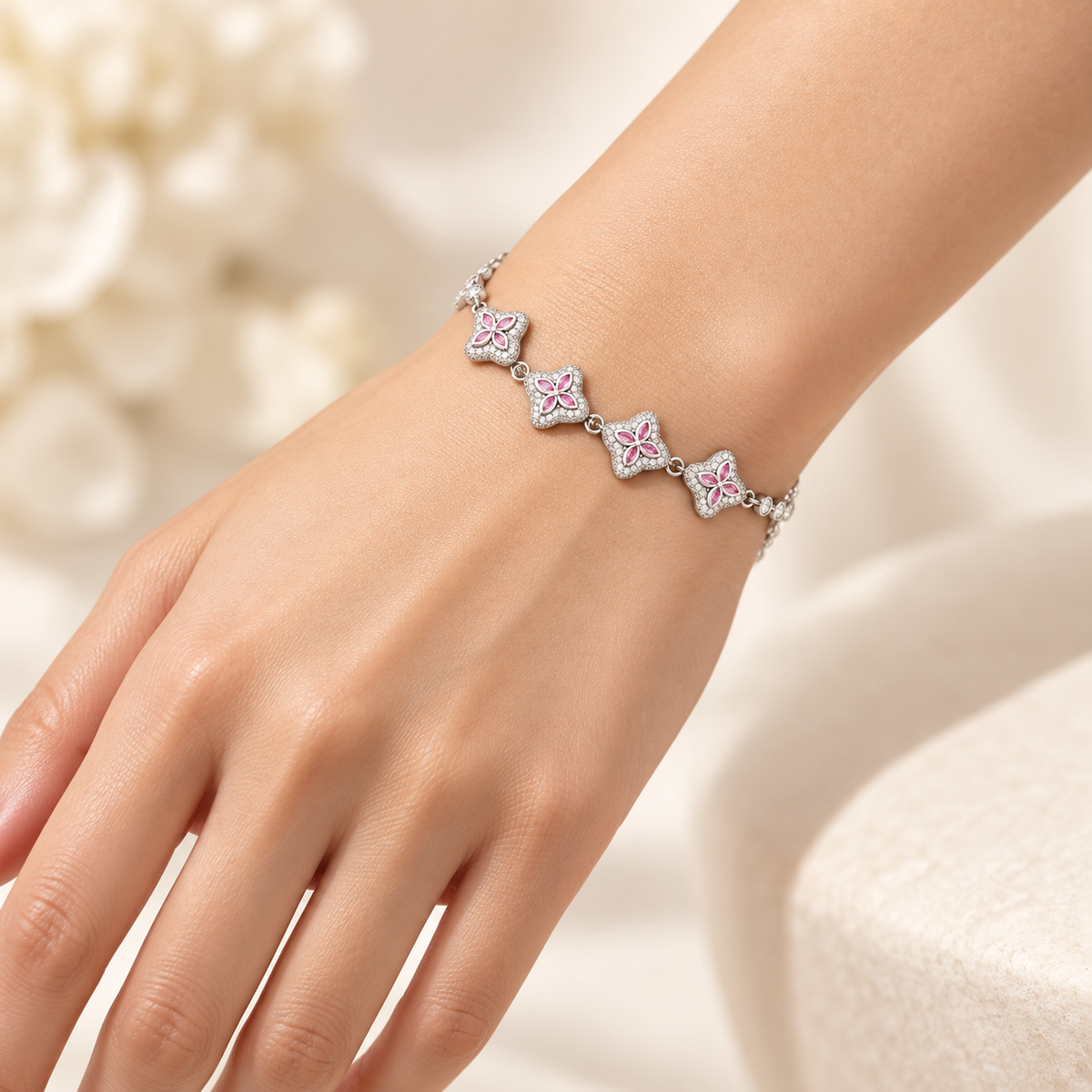 The Elodie Pink Clover Zircon Bracelet