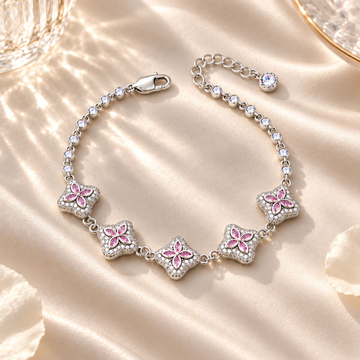 The Elodie Pink Clover Zircon Bracelet
