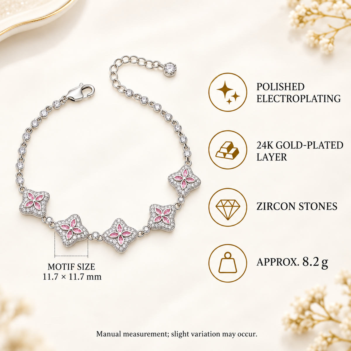 The Elodie Pink Clover Zircon Bracelet