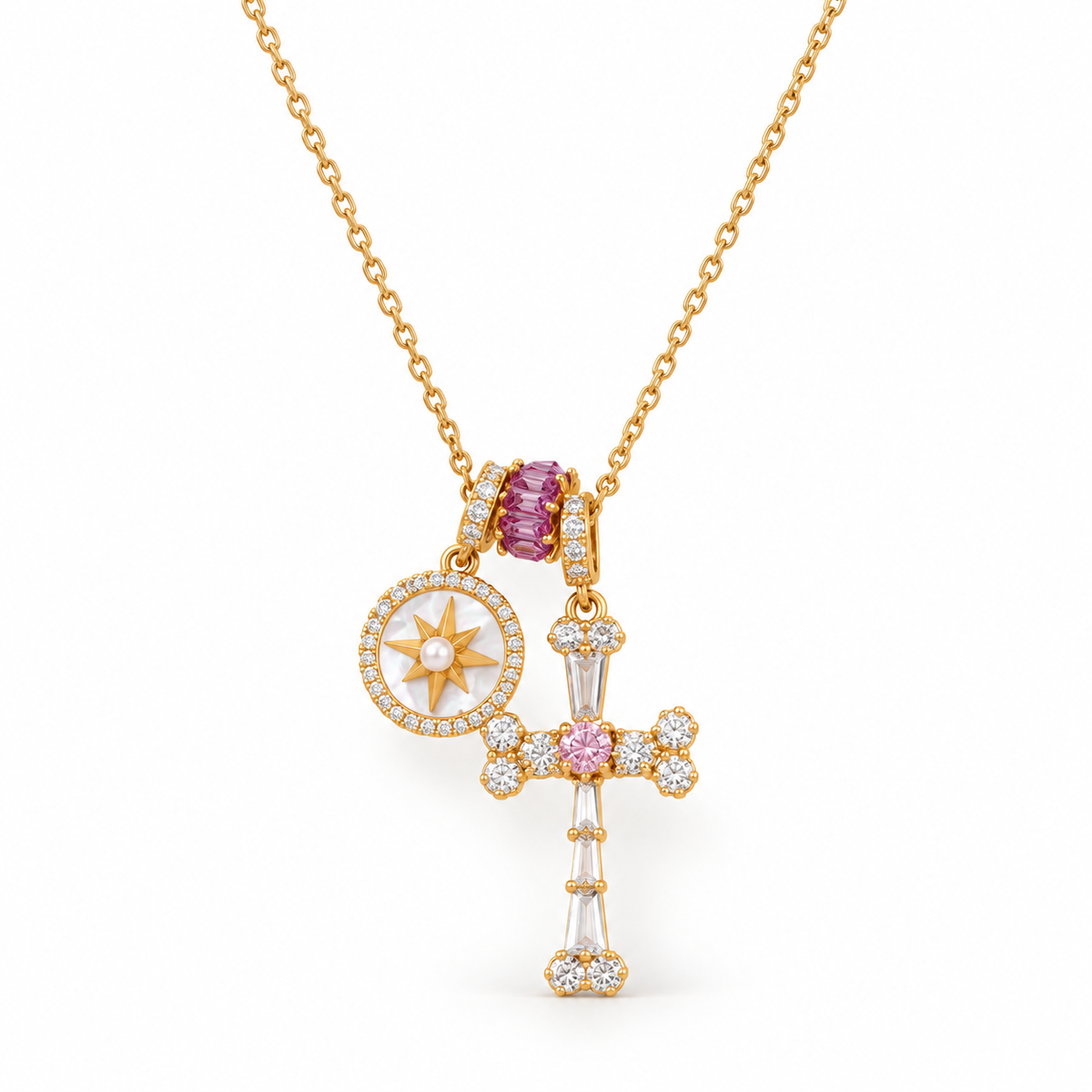 18K Real Gold Plated Zirconia Cross Necklace