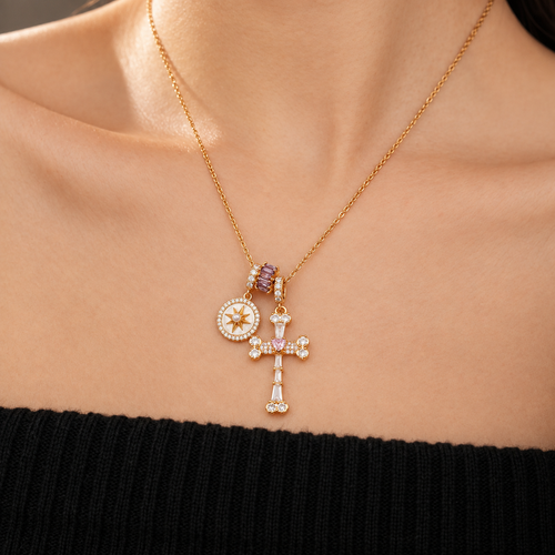 18K Real Gold Plated Zirconia Cross Necklace