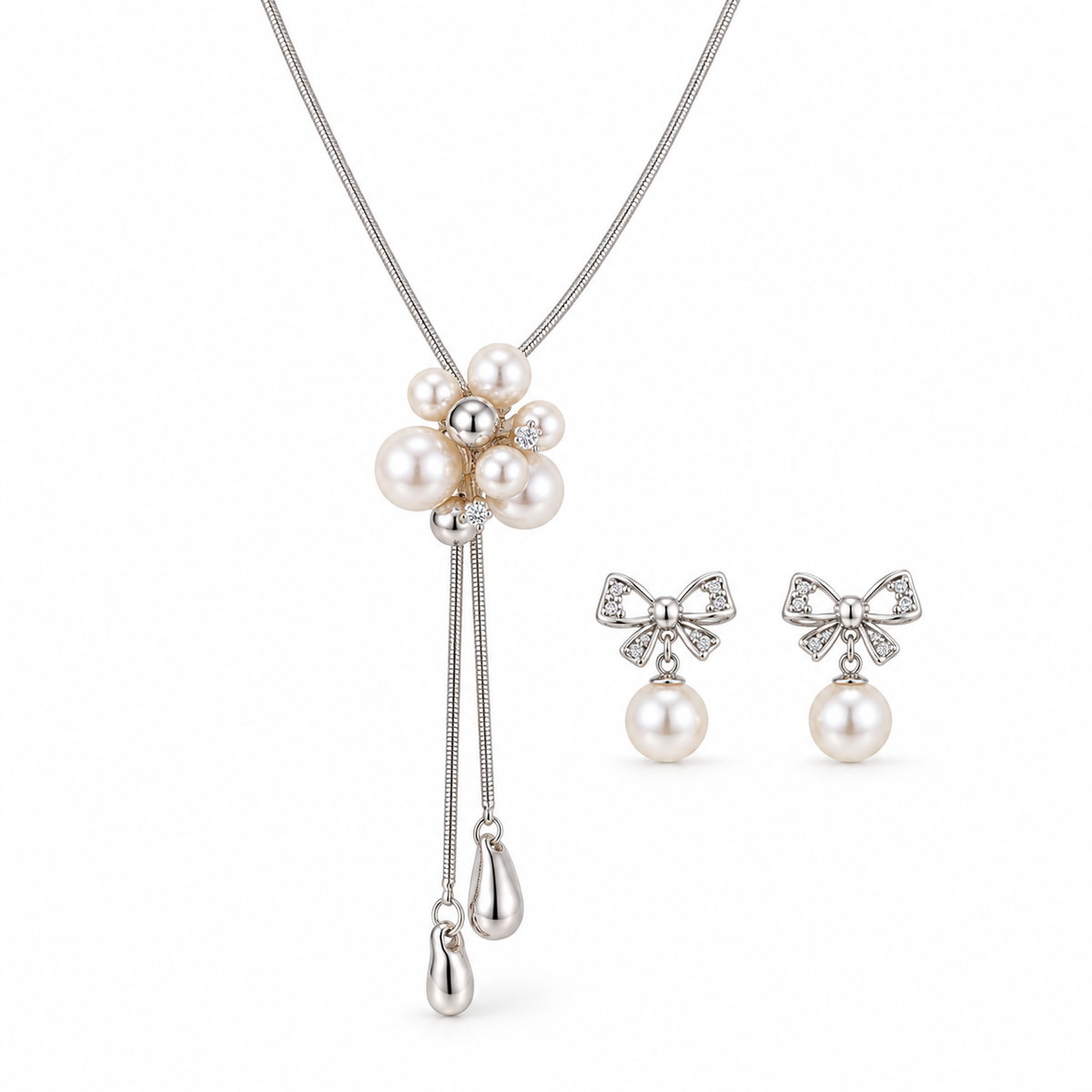 Pearl Cluster Lariat Necklace