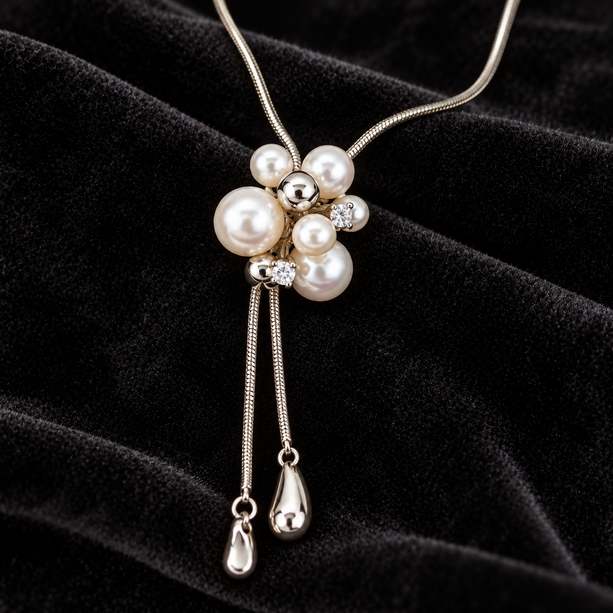 Pearl Cluster Lariat Necklace