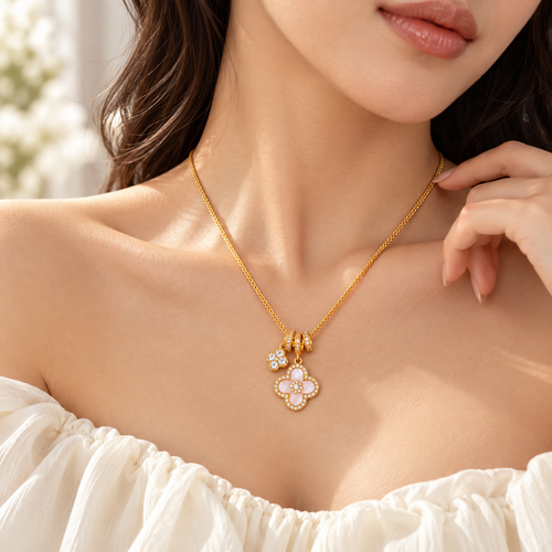 18K Real Gold Plated Clover Flower Necklace