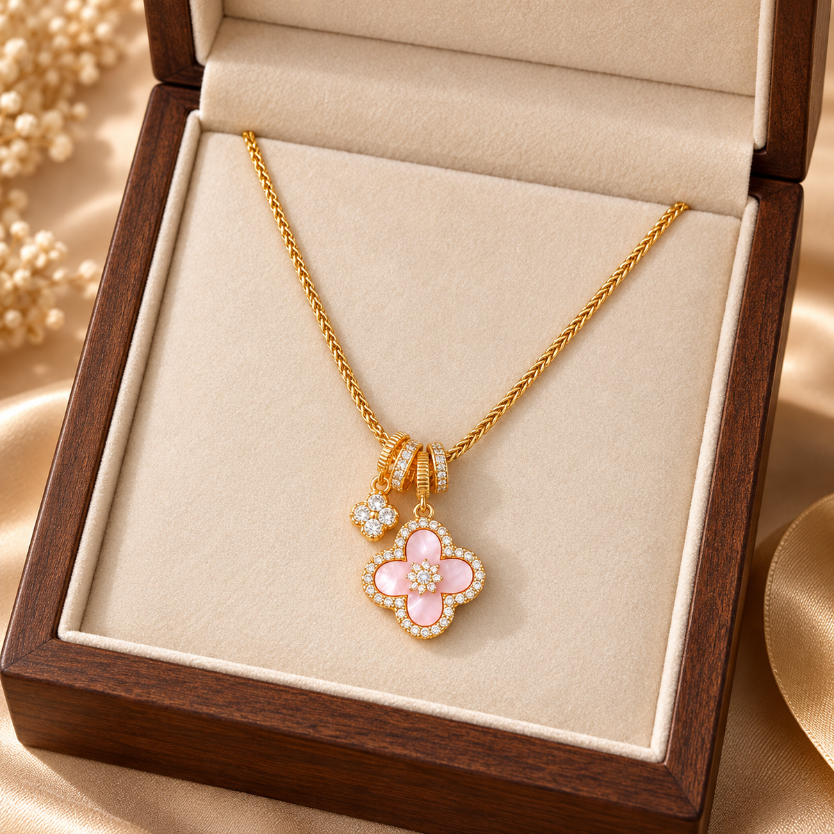 18K Real Gold Plated Clover Flower Necklace