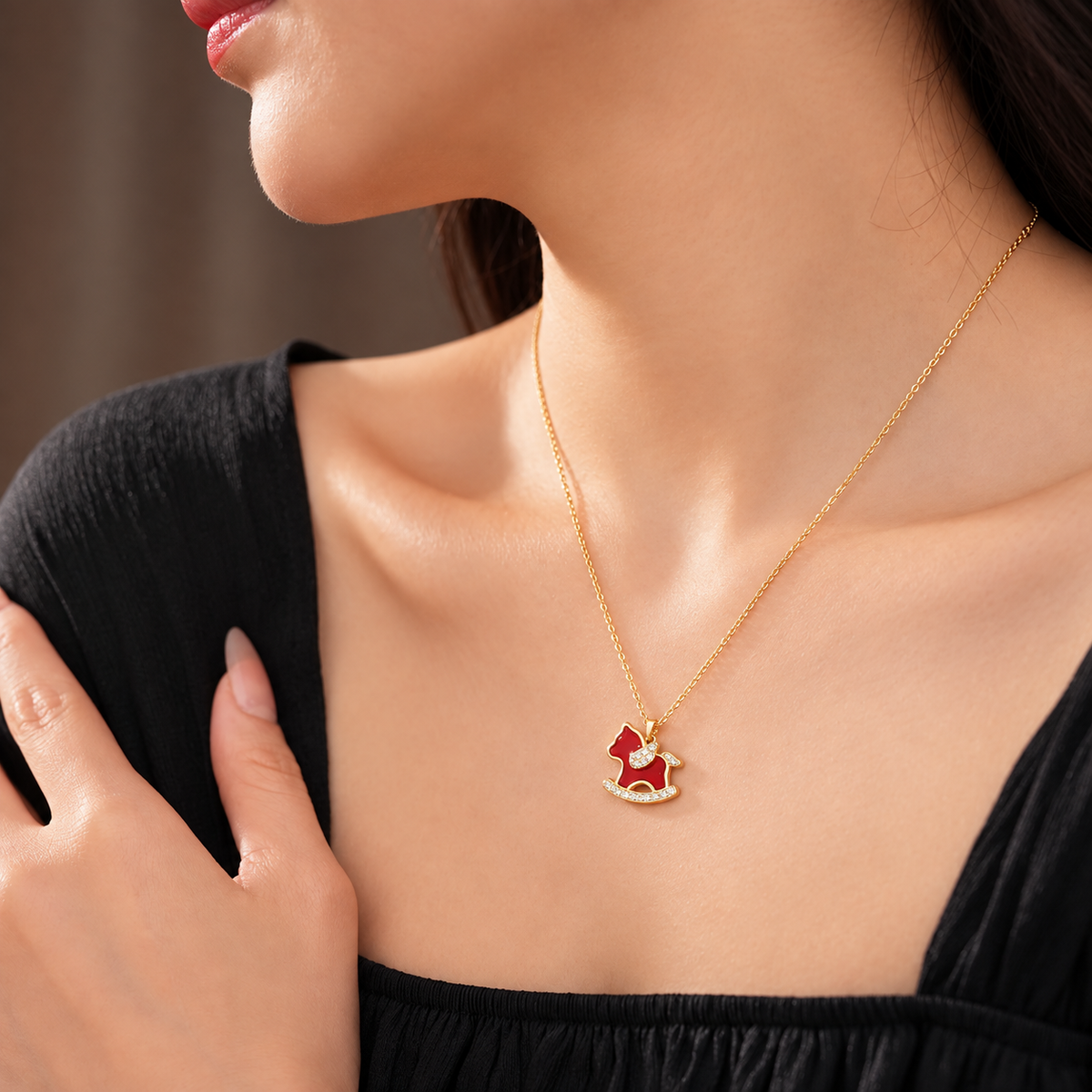 Real Gold-Plated Pony Pendant Necklace