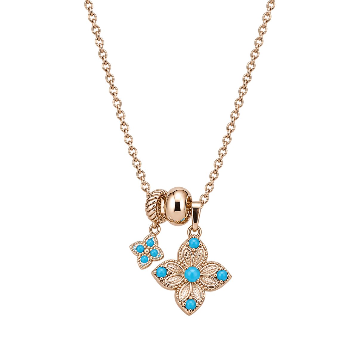 Turquoise Filigree Flower Charm Necklace